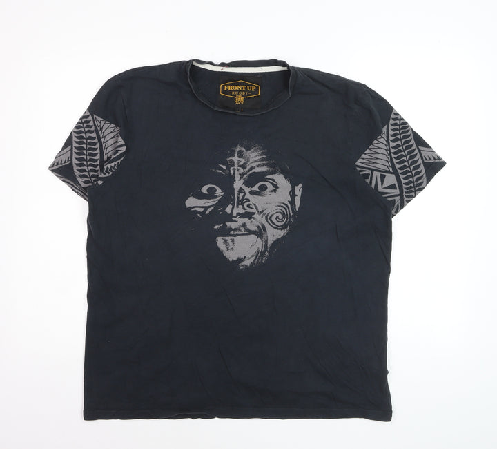 Front Up Rugby Men's Black Tribal Graphic Cotton T-Shirt L