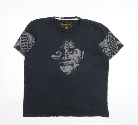 Front Up Rugby Men's Black Tribal Graphic Cotton T-Shirt L