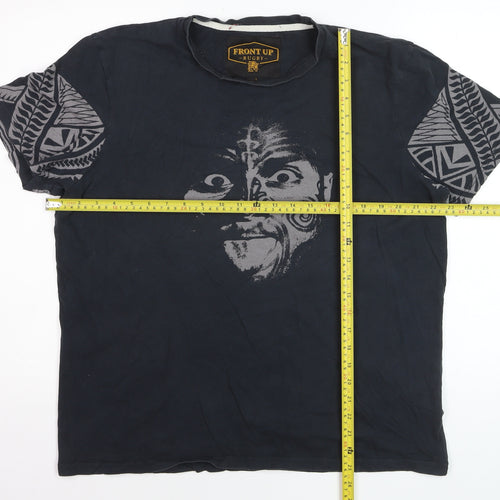 Front Up Rugby Men's Black Tribal Graphic Cotton T-Shirt L