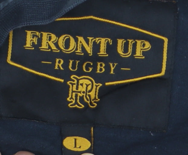 Front Up Rugby Men's Black Tribal Graphic Cotton T-Shirt L