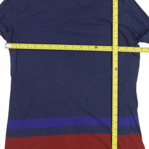 French Connection Men's Blue Colourblock Long Sleeve Cotton Top L
