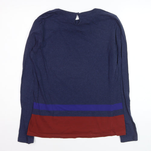 French Connection Men's Blue Colourblock Long Sleeve Cotton Top L