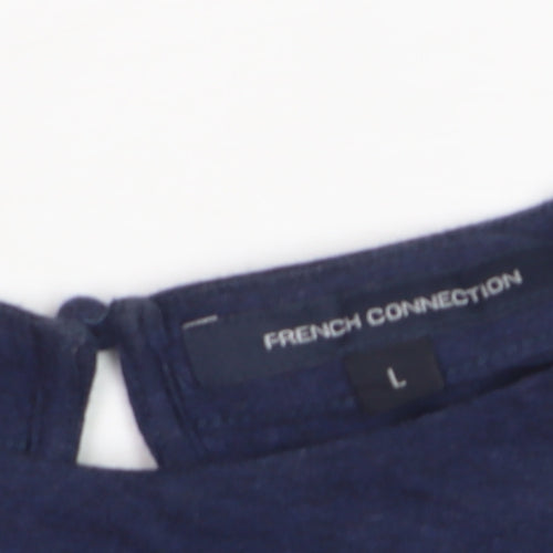 French Connection Men's Blue Colourblock Long Sleeve Cotton Top L