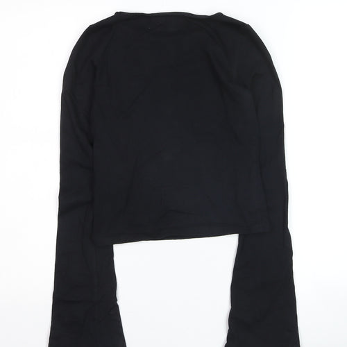 Motel Girls Black XXS Cropped Long Sleeve Graphic T-Shirt