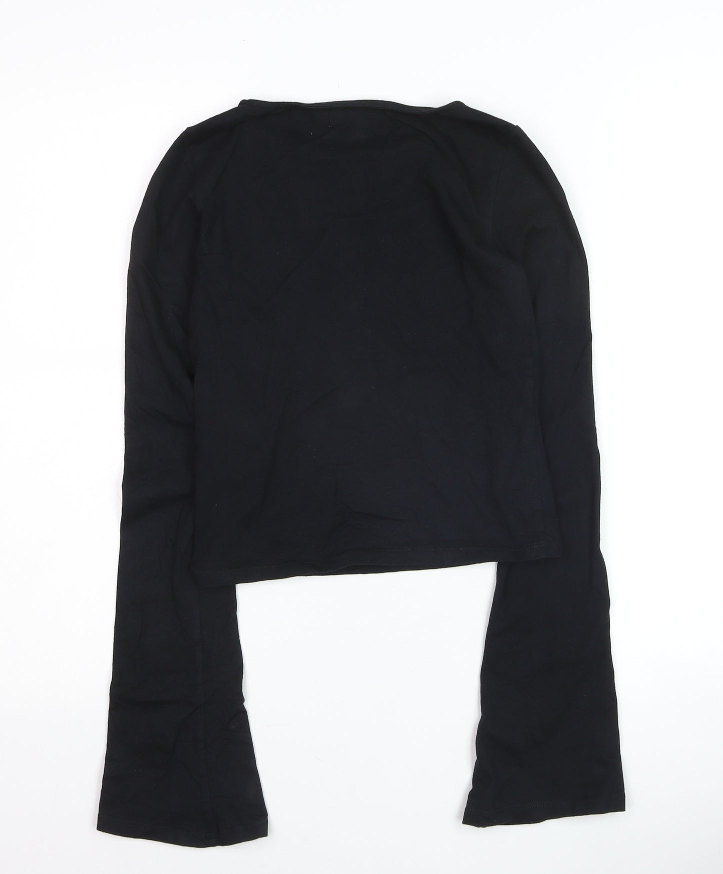Motel Girls Black XXS Cropped Long Sleeve Graphic T-Shirt