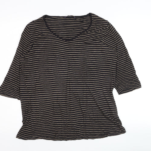 Marks and Spencer Womens Black Striped Jersey V-Neck Top Size 12
