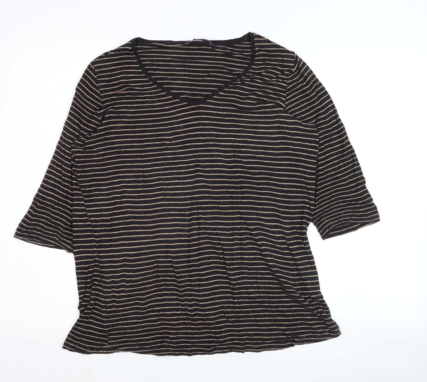Marks and Spencer Womens Black Striped Jersey V-Neck Top Size 12