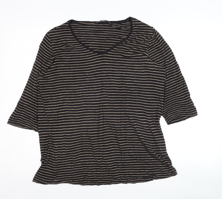 Marks and Spencer Womens Black Striped Jersey V-Neck Top Size 12