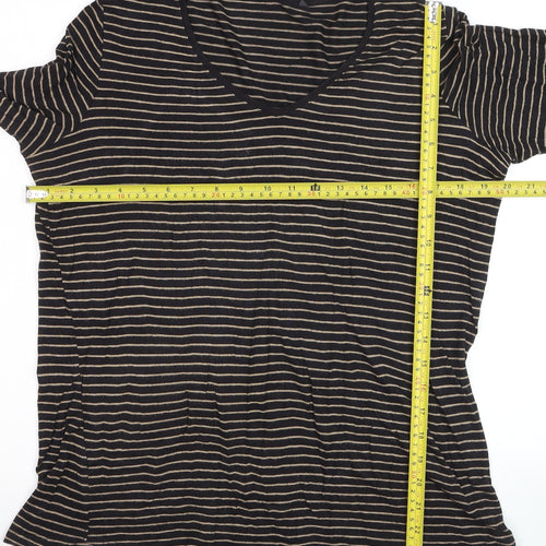 Marks and Spencer Womens Black Striped Jersey V-Neck Top Size 12