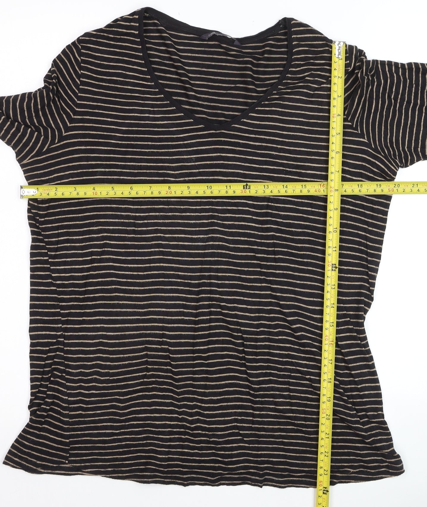 Marks and Spencer Womens Black Striped Jersey V-Neck Top Size 12