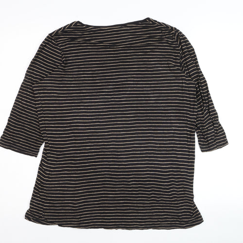 Marks and Spencer Womens Black Striped Jersey V-Neck Top Size 12