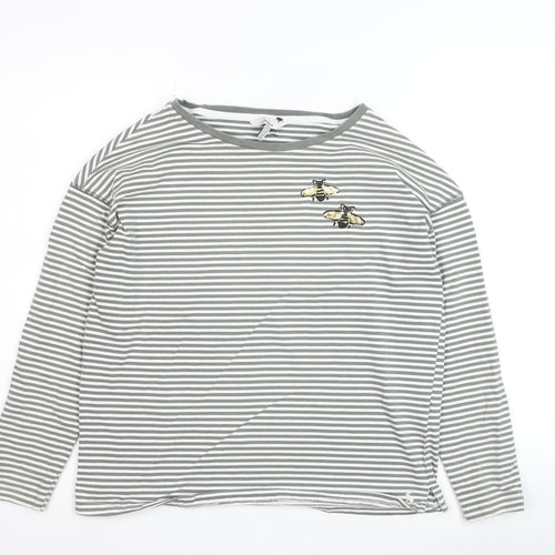 Joules Womens Grey Striped Bee Embroidered Cotton Long Sleeve T-Shirt UK 10