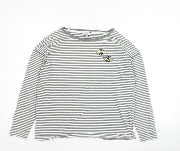 Joules Womens Grey Striped Bee Embroidered Cotton Long Sleeve T-Shirt UK 10