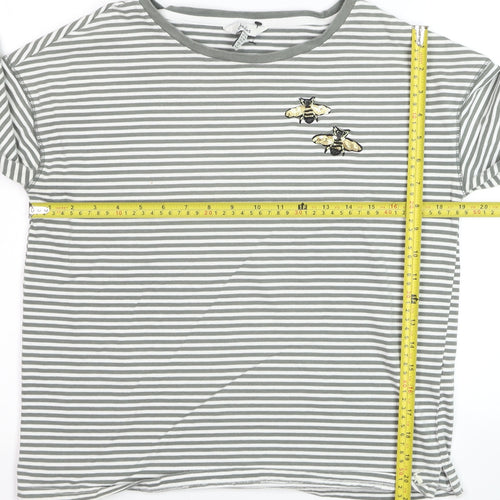 Joules Womens Grey Striped Bee Embroidered Cotton Long Sleeve T-Shirt UK 10