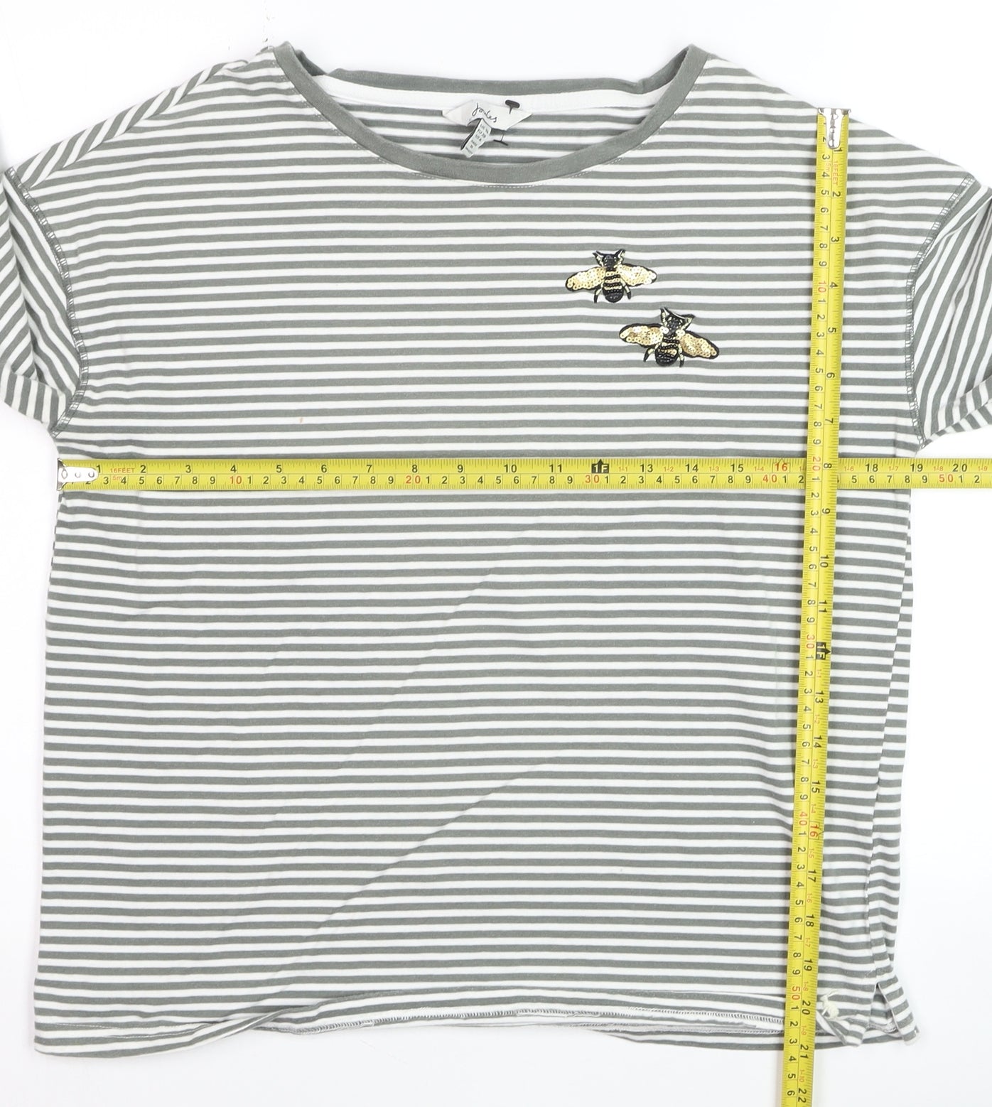 Joules Womens Grey Striped Bee Embroidered Cotton Long Sleeve T-Shirt UK 10