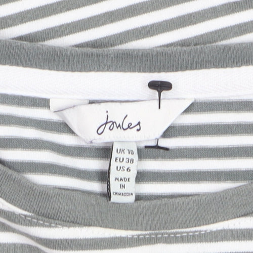 Joules Womens Grey Striped Bee Embroidered Cotton Long Sleeve T-Shirt UK 10