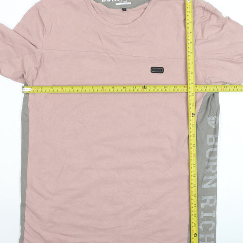 Born Rich Men's Pink Crew Neck Cotton T-Shirt Size L