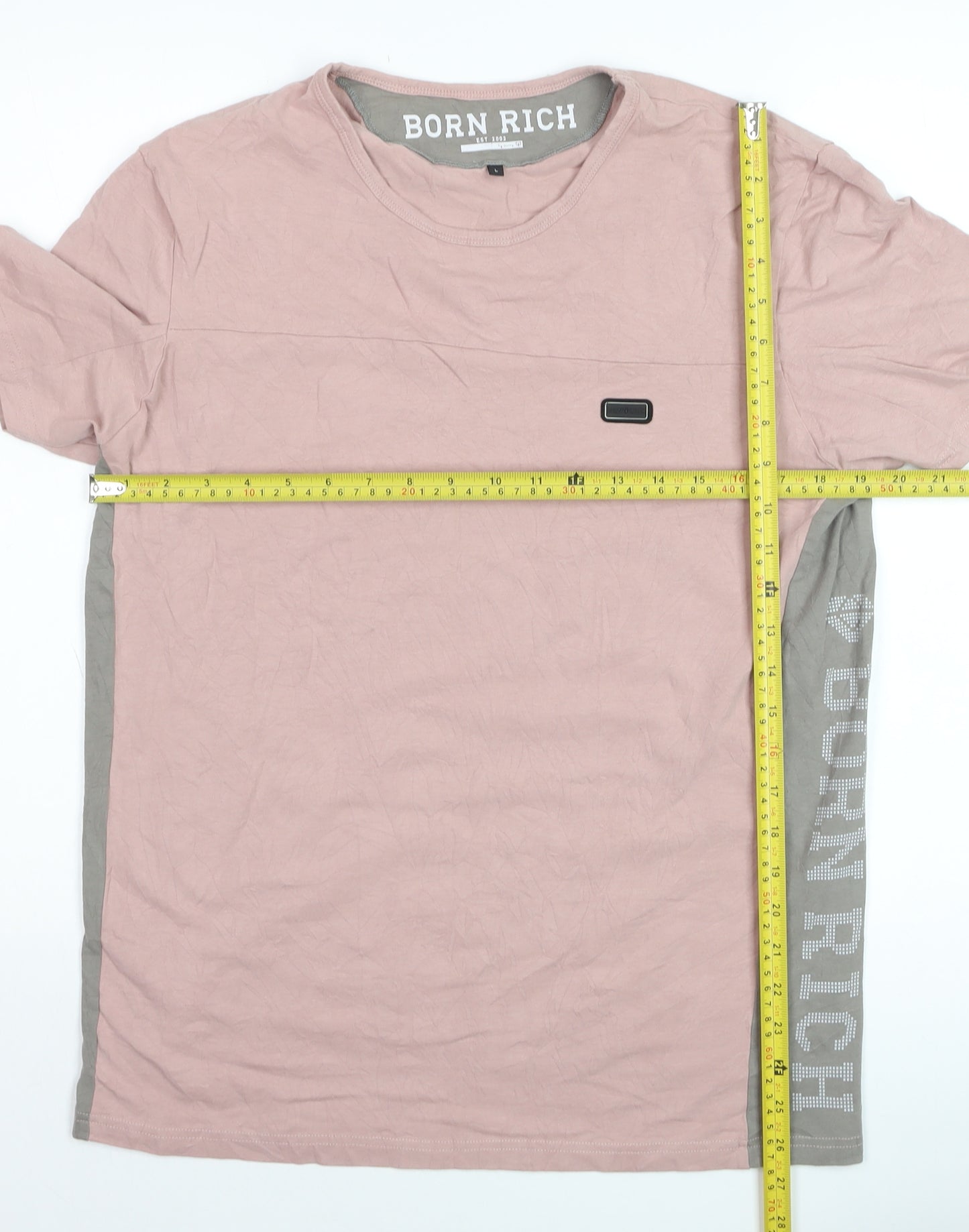 Born Rich Men's Pink Crew Neck Cotton T-Shirt Size L