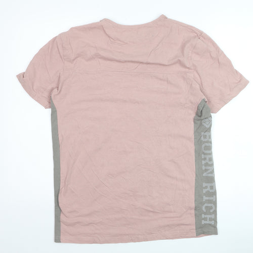 Born Rich Men's Pink Crew Neck Cotton T-Shirt Size L