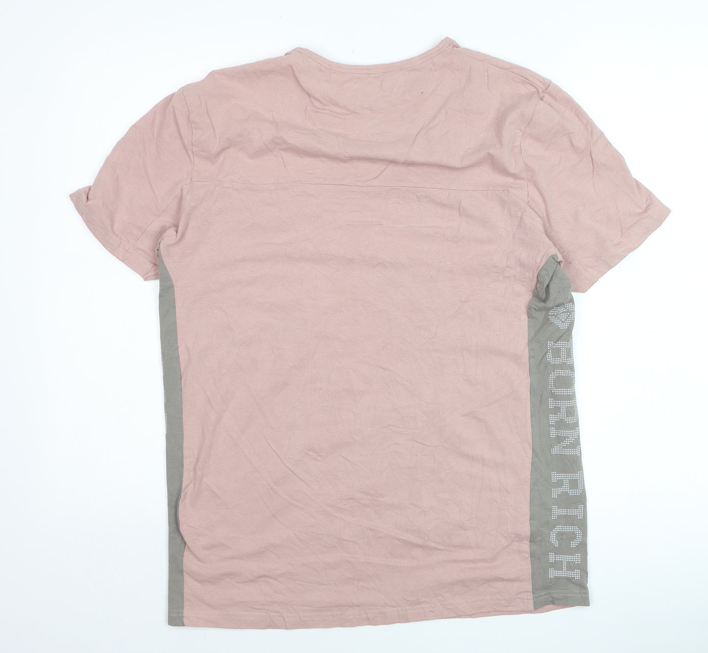 Born Rich Men's Pink Crew Neck Cotton T-Shirt Size L