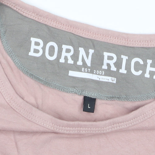 Born Rich Men's Pink Crew Neck Cotton T-Shirt Size L