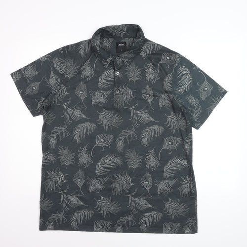 Burton Menswear London Men's Grey Floral Polo Shirt Size L