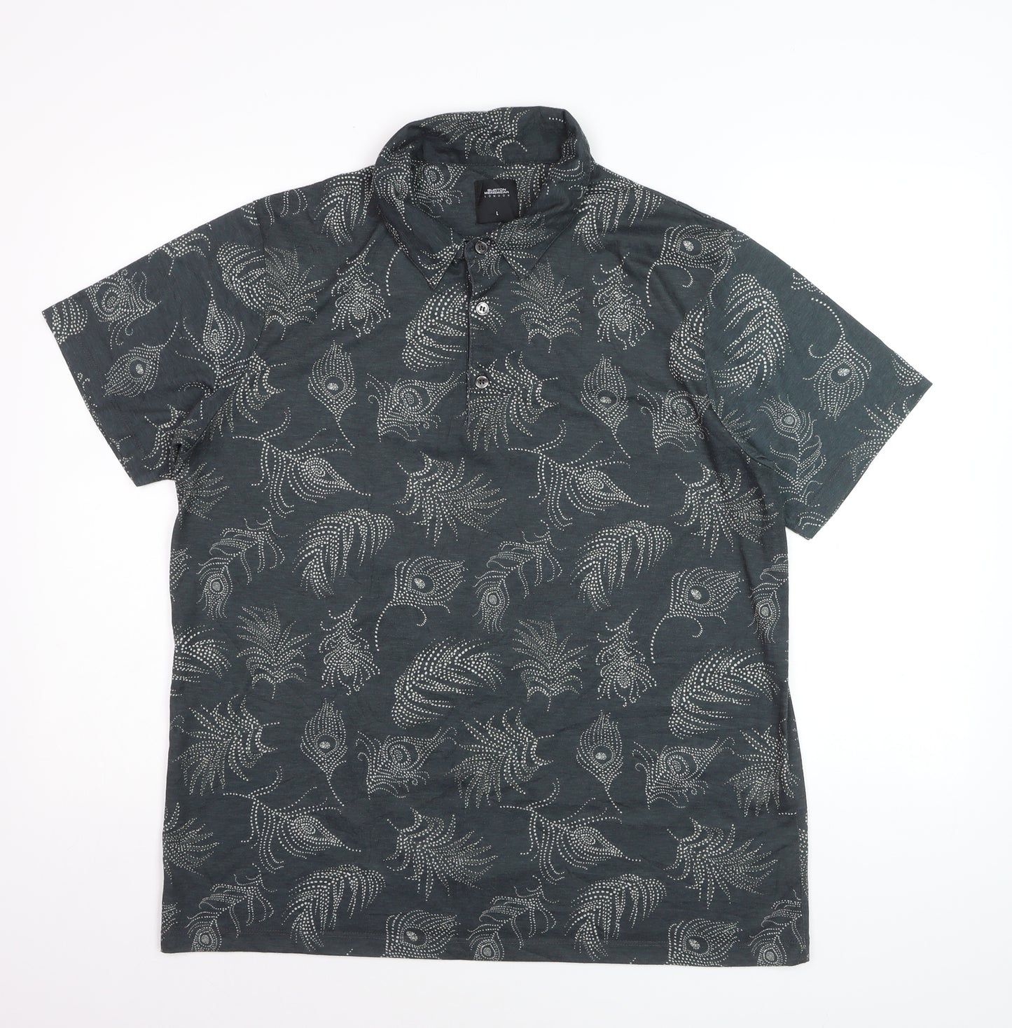 Burton Menswear London Men's Grey Floral Polo Shirt Size L