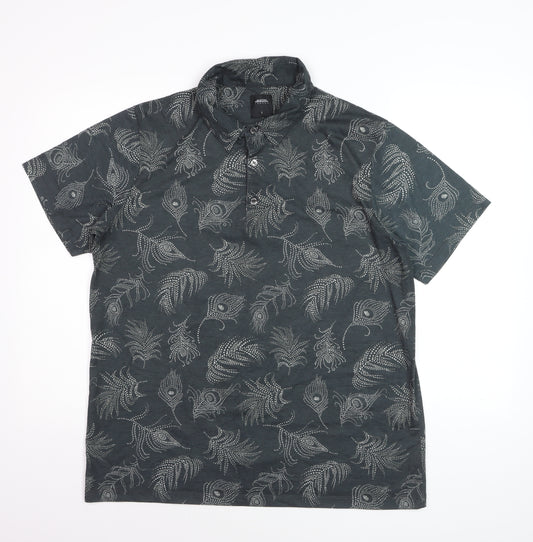 Burton Menswear London Men's Grey Floral Polo Shirt Size L