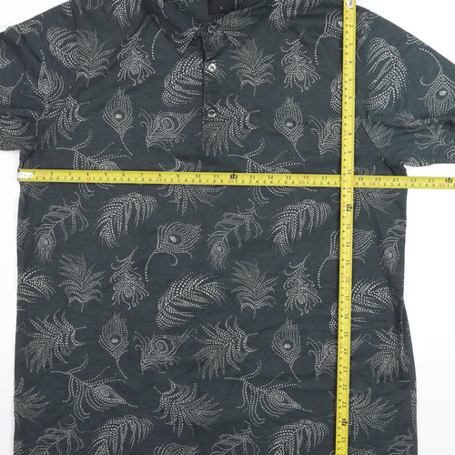Burton Menswear London Men's Grey Floral Polo Shirt Size L