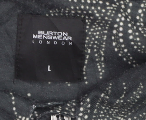 Burton Menswear London Men's Grey Floral Polo Shirt Size L