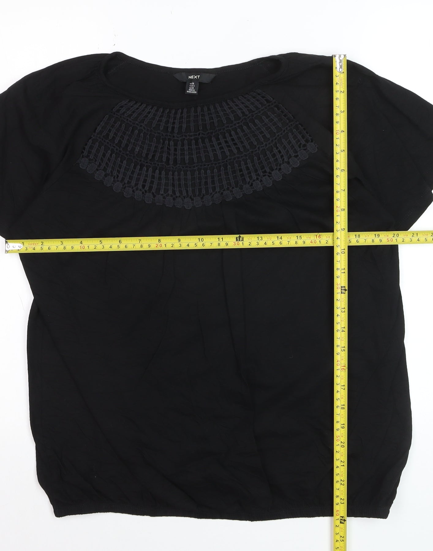 Next Women’s Black Embroidered Cotton Tunic Blouse Size 16