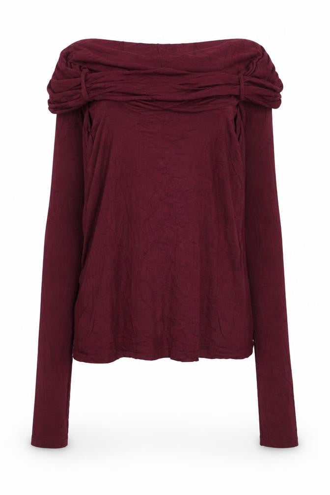 Yggdrazil Women's Red Off Shoulder Long Sleeve Tunic Blouse M