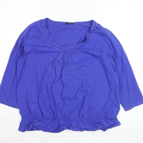 M&Co Women Blue 3/4 Sleeve Cotton Blouse Size 18