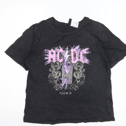 H&M Girls Black AC/DC Band T-Shirt XS Rock Graphic Cotton Top