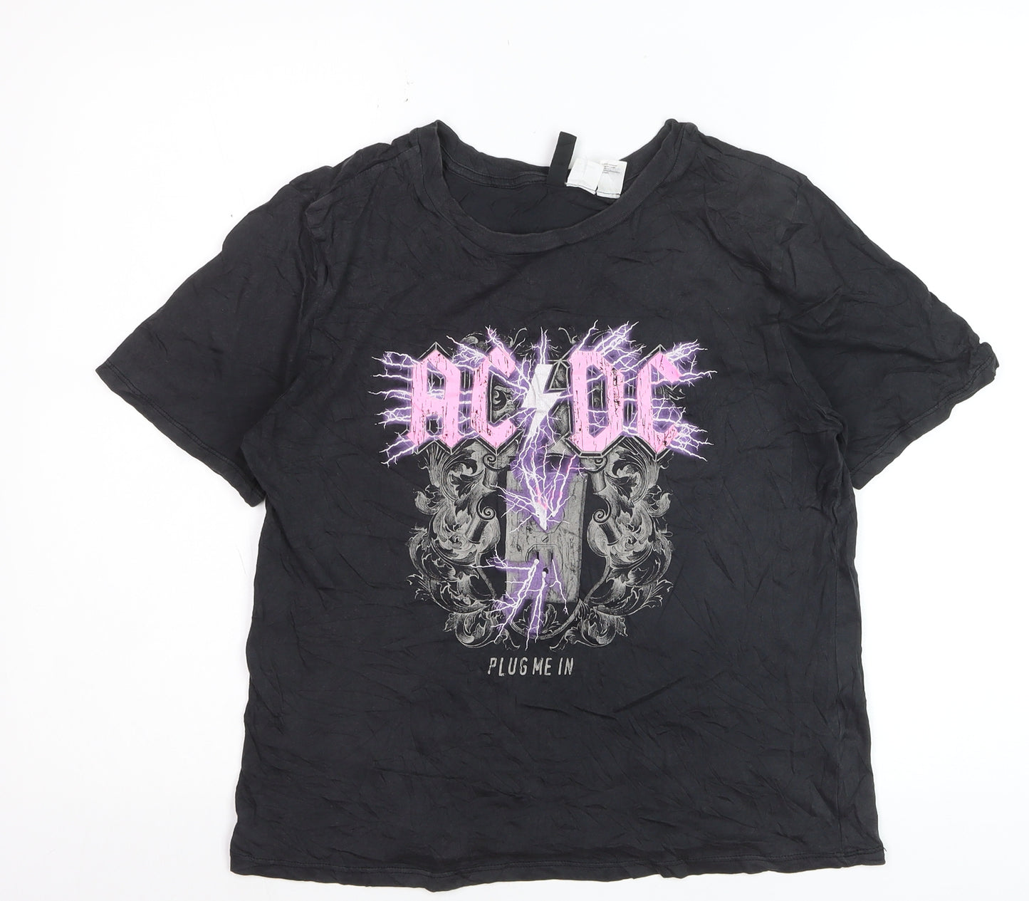 H&M Girls Black AC/DC Band T-Shirt XS Rock Graphic Cotton Top
