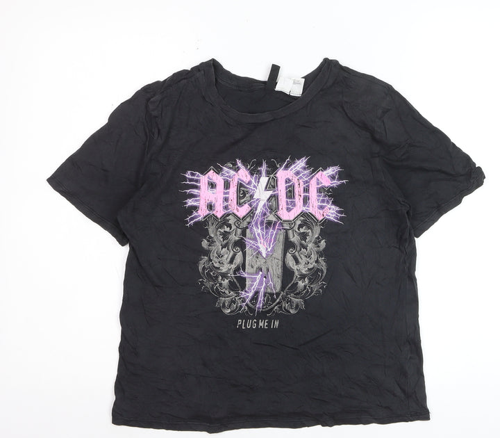 H&M Girls Black AC/DC Band T-Shirt XS Rock Graphic Cotton Top