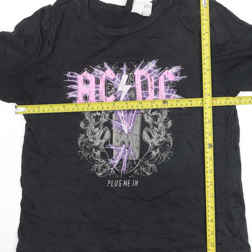 H&M Girls Black AC/DC Band T-Shirt XS Rock Graphic Cotton Top