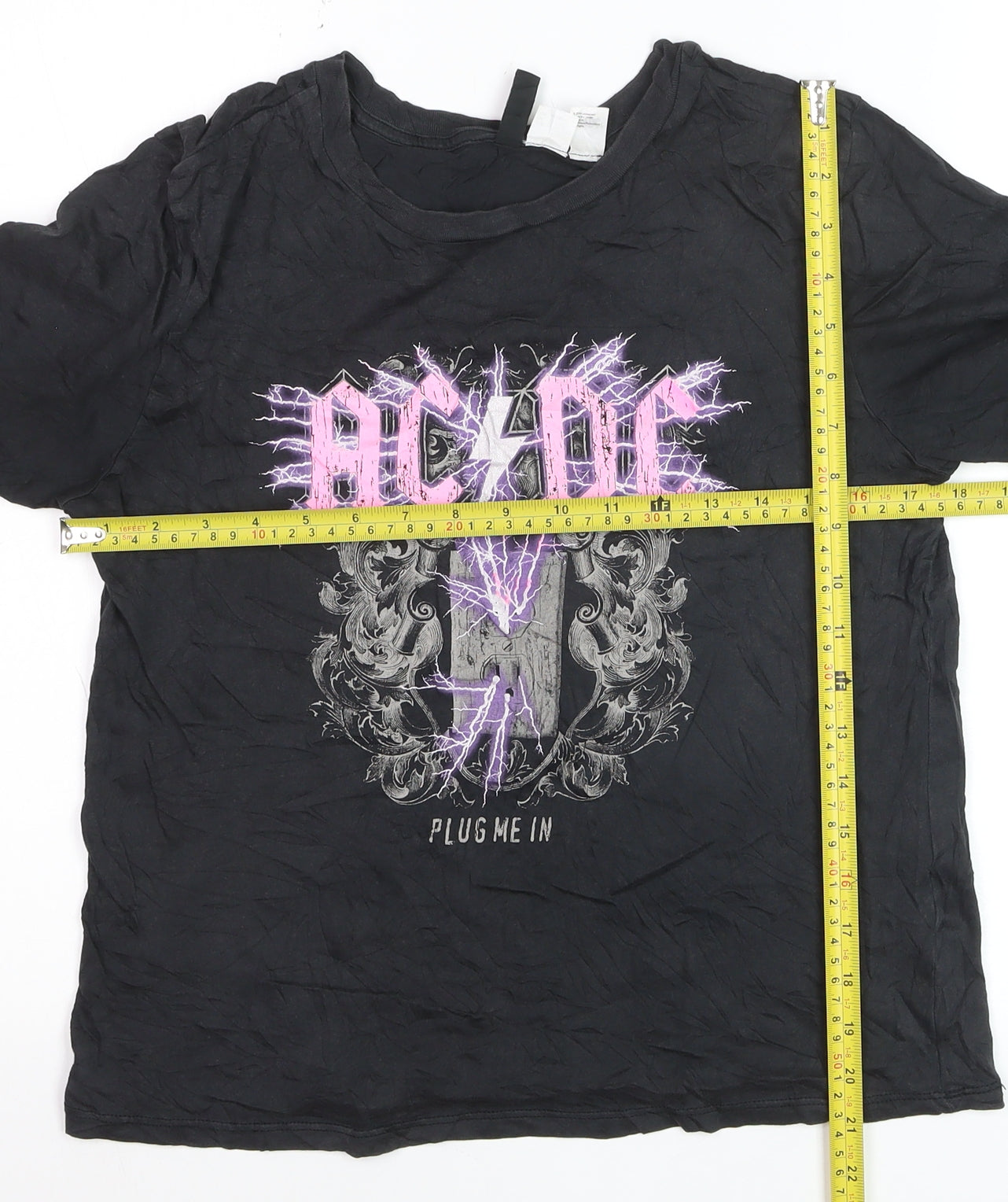 H&M Girls Black AC/DC Band T-Shirt XS Rock Graphic Cotton Top