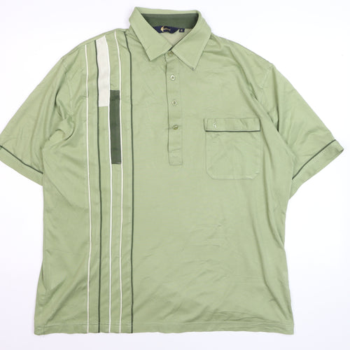Gabicci Men's Green XL Retro Striped Cotton Polo Shirt