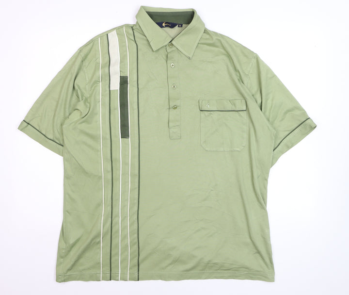 Gabicci Men's Green XL Retro Striped Cotton Polo Shirt