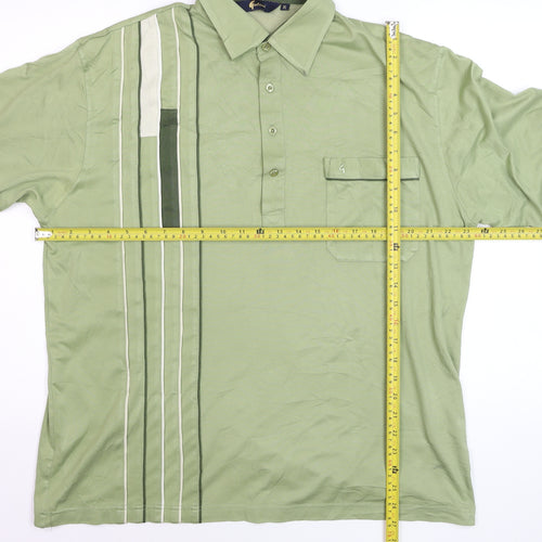 Gabicci Men's Green XL Retro Striped Cotton Polo Shirt