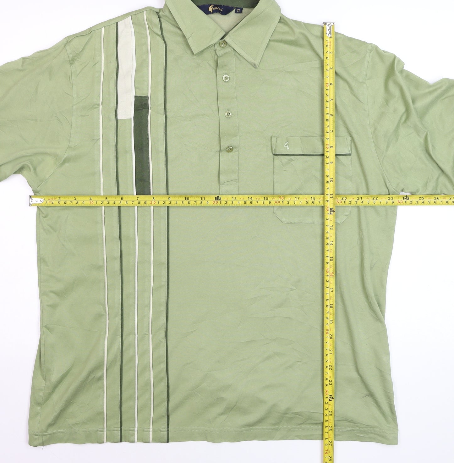 Gabicci Men's Green XL Retro Striped Cotton Polo Shirt