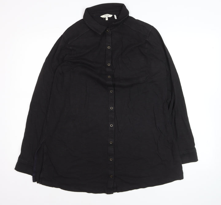 FatFace Women’s Black Long Sleeve Cotton Button-Up Shirt L