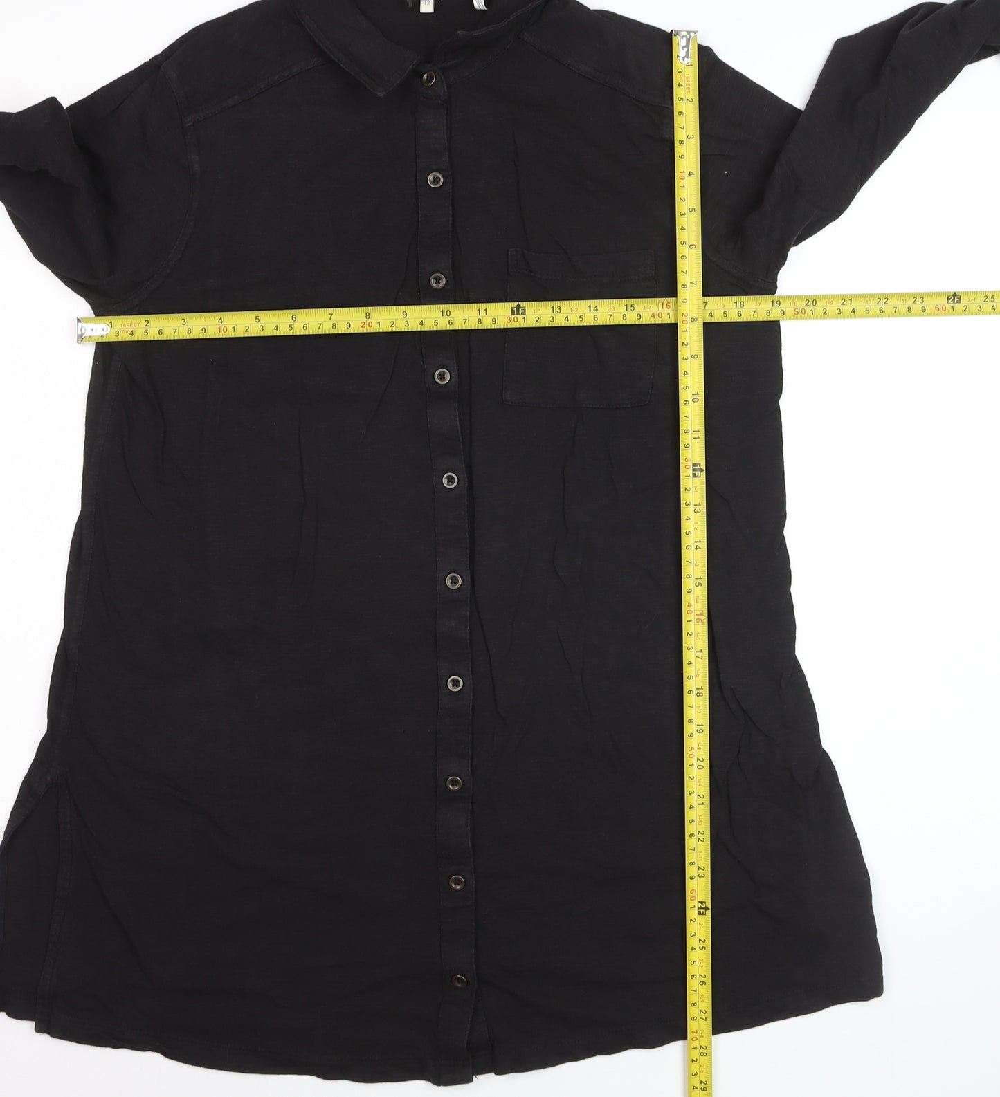 FatFace Women’s Black Long Sleeve Cotton Button-Up Shirt L