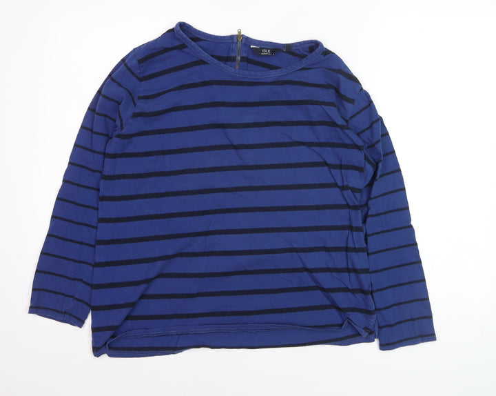 Isle Essentials Women's Blue Striped 3/4 Sleeve Cotton T-Shirt Size L