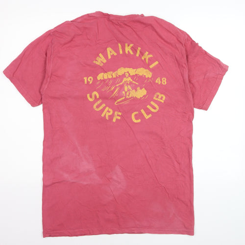 Malibu Shirts Men's Pink Waikiki Surf Club Cotton T-Shirt Medium
