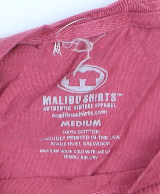 Malibu Shirts Men's Pink Waikiki Surf Club Cotton T-Shirt Medium