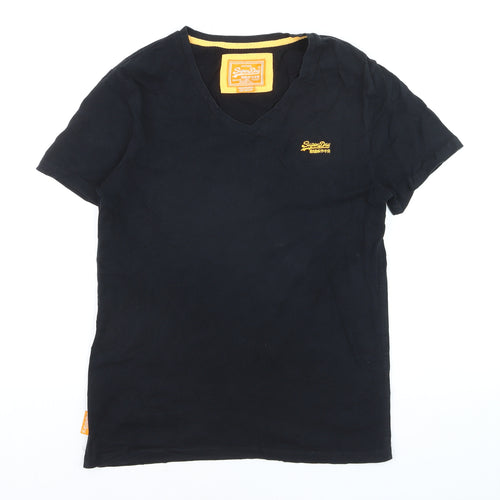 Superdry Men's Black V-Neck Orange Label Cotton T-Shirt Size M