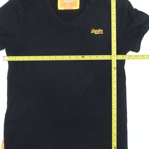 Superdry Men's Black V-Neck Orange Label Cotton T-Shirt Size M