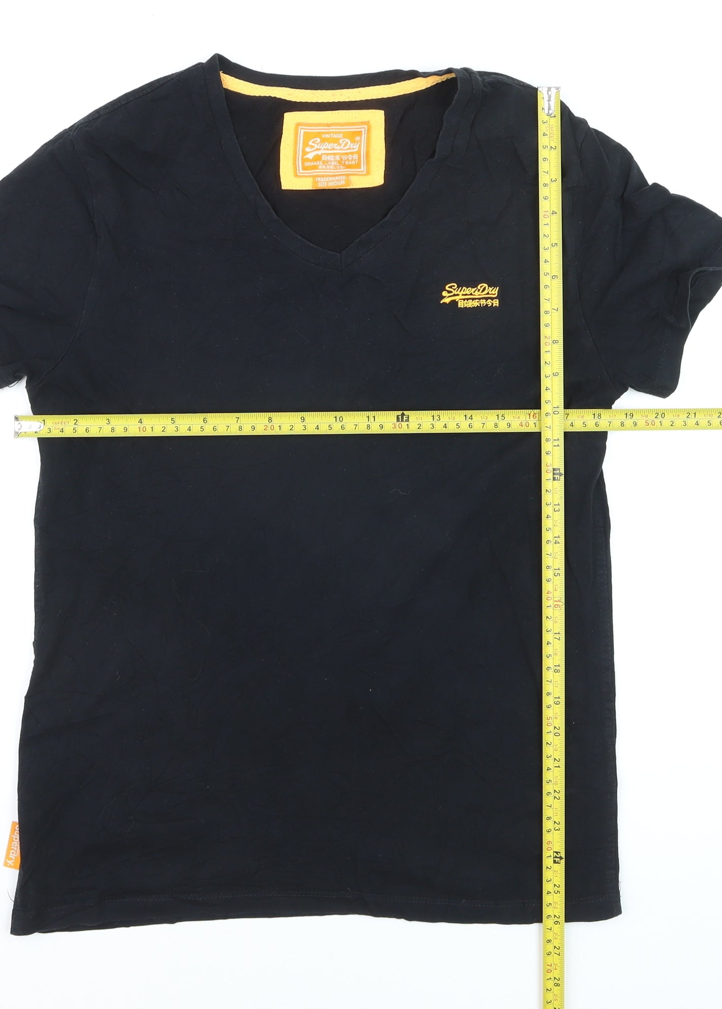 Superdry Men's Black V-Neck Orange Label Cotton T-Shirt Size M